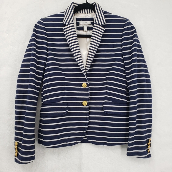 J. Crew Jackets & Blazers - J. Crew Schoolboy Blazer Women US 4 Navy White Stripe linen cotton nautical